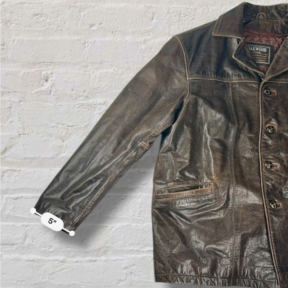 Oakwood Classic Men’s Genuine Leather Coat Brown Thinsulate Large – Vintage - Picture 12 of 17